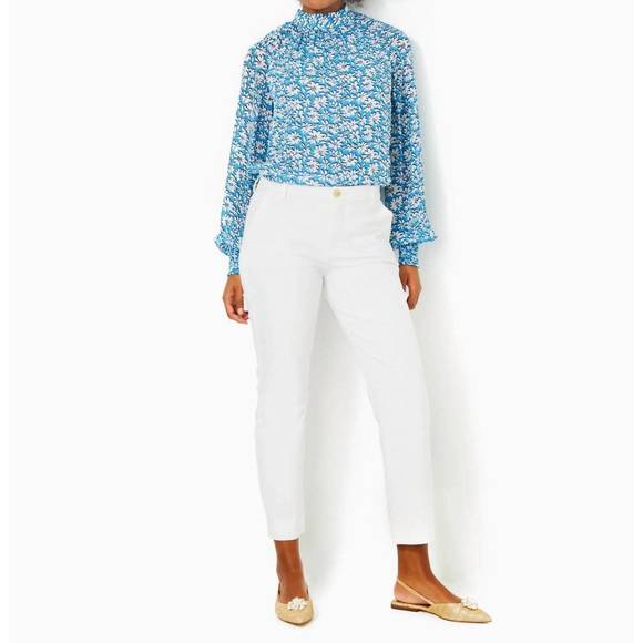 NEW LILLY PULITZER gretchen high rise straight leg pants in resort white